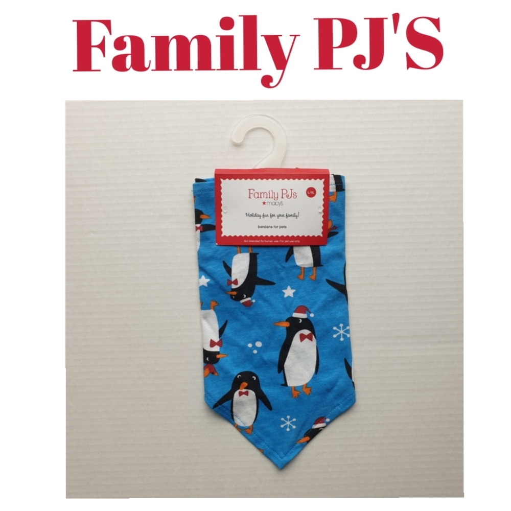 Family PJ'S Christmas Santa Penguin Blue Dog Neck Velcro Bandana Scarf Sz Lg/XL